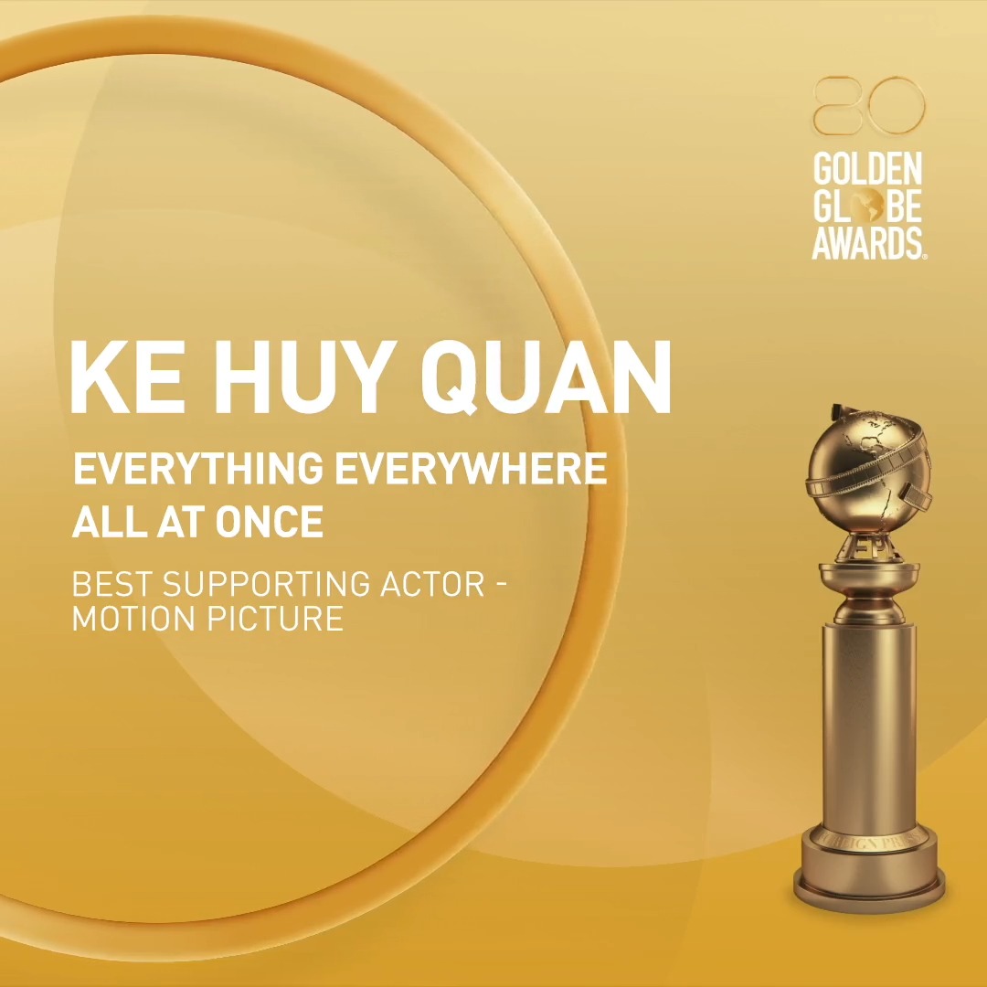👏 Congrats to this year's Best Supporting Actor - Motion Picture winner, Ke Huy Quan, for their role in Everything Everywhere! #GoldenGlobes