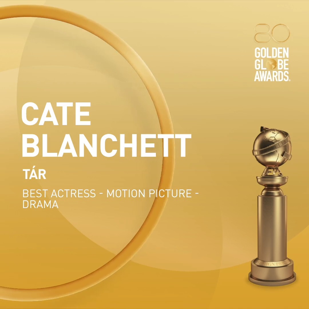 The Golden Globe for Best Actress - Motion Picture - Drama goes to Cate Blanchett for her role in TÁR! Congratulations! 👏 #GoldenGlobes