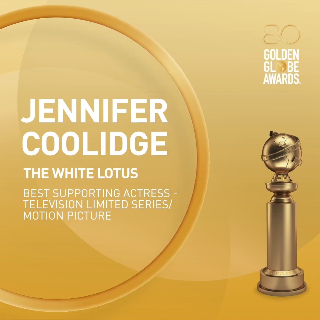This year's 🌟 Golden Globe 🌟 for Best Supporting Actress - Television Limited Series/Motion Picture goes to Jennifer Coolidge for her role in The White Lotus. Congratulations! #GoldenGlobes