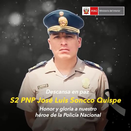 El #Mininter expresa sus más profundas condolencias y solidaridad con los familiares y seres queridos del S2 PNP José Luis Soncco Quispe, quien falleció durante las violentas protestas registradas en Juliaca, #Puno. ¡Honor y gloria!