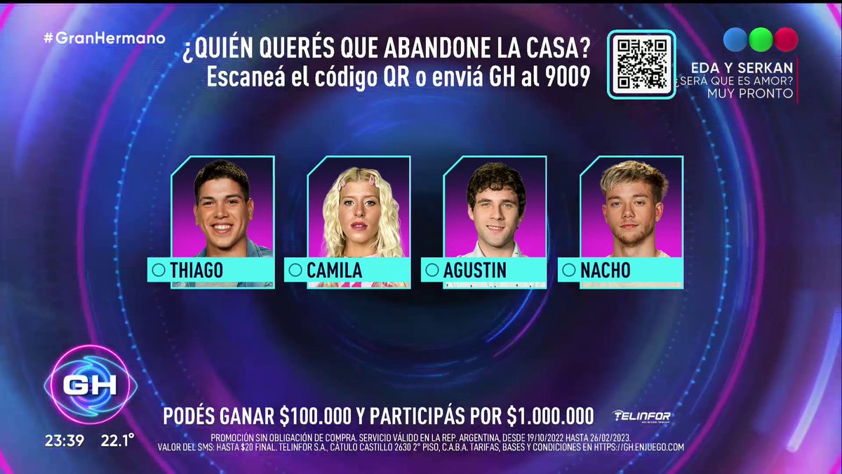 Agustín, Camila, Nacho y Thiago NOMINADOS🚀 ¿Quién querés que abandone la casa de #GranHermano? Tu voto es NEGATIVO. 📲Enviá GH AL 9009. #GH2022