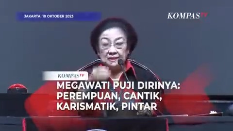 Ketua Umum PDIP Megawati Soekarnoputri puji dirinya sendiri saat berpidato di acara HUT Ke-50 PDIP di Jakarta, Selasa (10/1). Kalau aku mau selfie, pasti pengikutku akeh (banyak). Kenapa? Satu, perempuan. Dua, cantik. Tiga, karismatik. Empat, pintar," ujar Megawati.