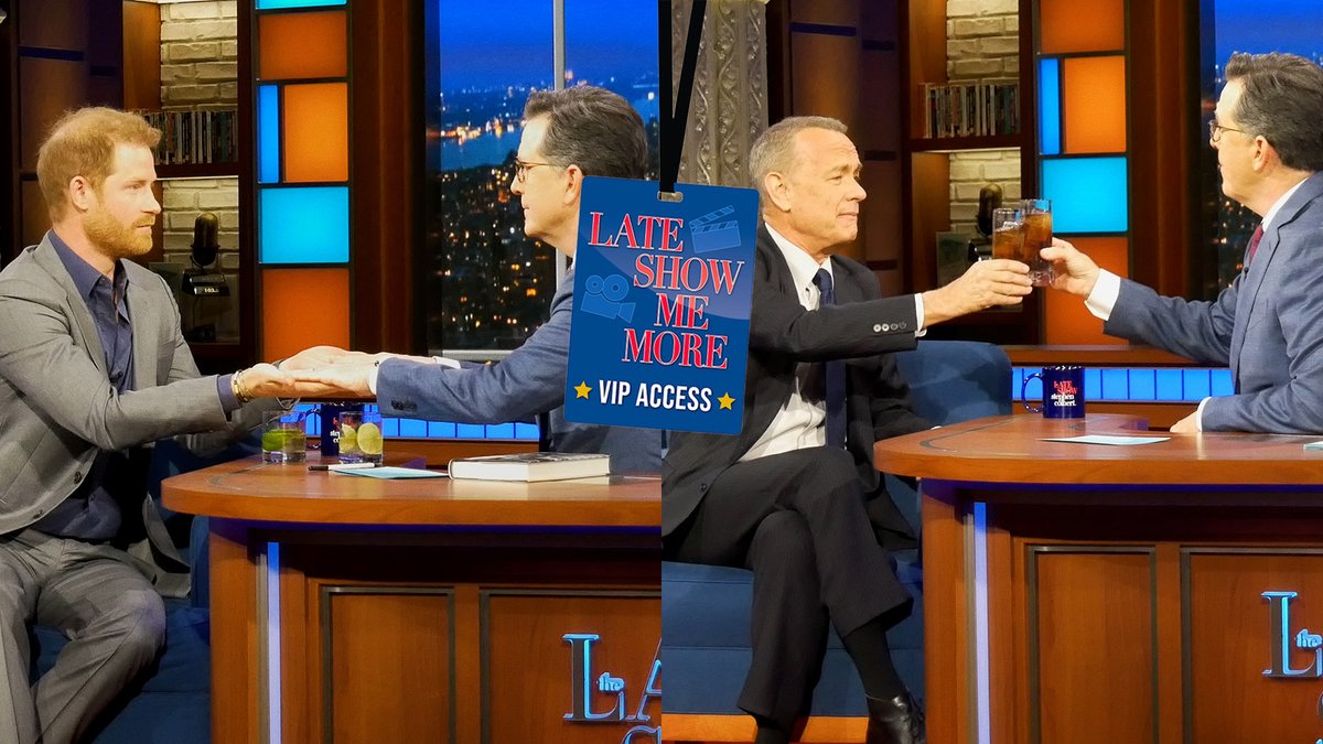 Backstage with Prince Harry and Tom Hanks. 🎥 👀 Check out this week's #LateShowMeMore from an incredible week on #Colbert!