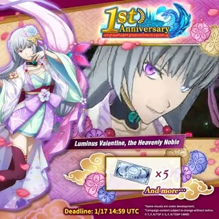 Like & RT Campaign! Luminus Valentine, the Heavenly Noble arrives 1/16 UTC! If total interactions across our global social media hit 6,000, everyone gets Tempest Recruit Tickets! Plus another reward decided by poll! Go vote! (Poll in replies.) #ISEKAIMemories #SlimeIM