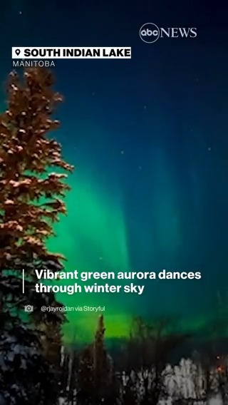 Video captures a vibrant green aurora dancing in the sky over Manitoba.