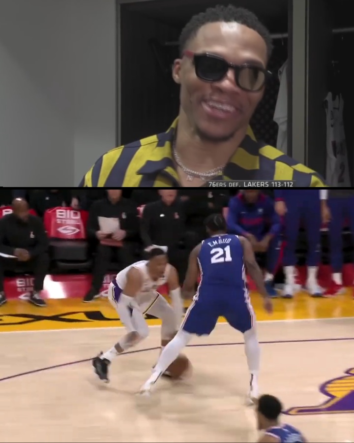 Russ on the Lakers final possession: "It was unfortunate but (Embiid) was grabbing my wrist. I couldn't get the ball up but it's all good." LeBron: "We are playing good basketball, we just not winning games."