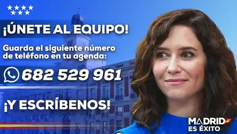 🤝 ¡Únete al equipo de Isabel Díaz Ayuso! 💪 Ayúdanos para que sigamos siendo un referente dentro y fuera de nuestras fronteras, porque Madrid es éxito. ☎️ Añádelo en tu agenda: 682529961 📲 Rellena este formulario: