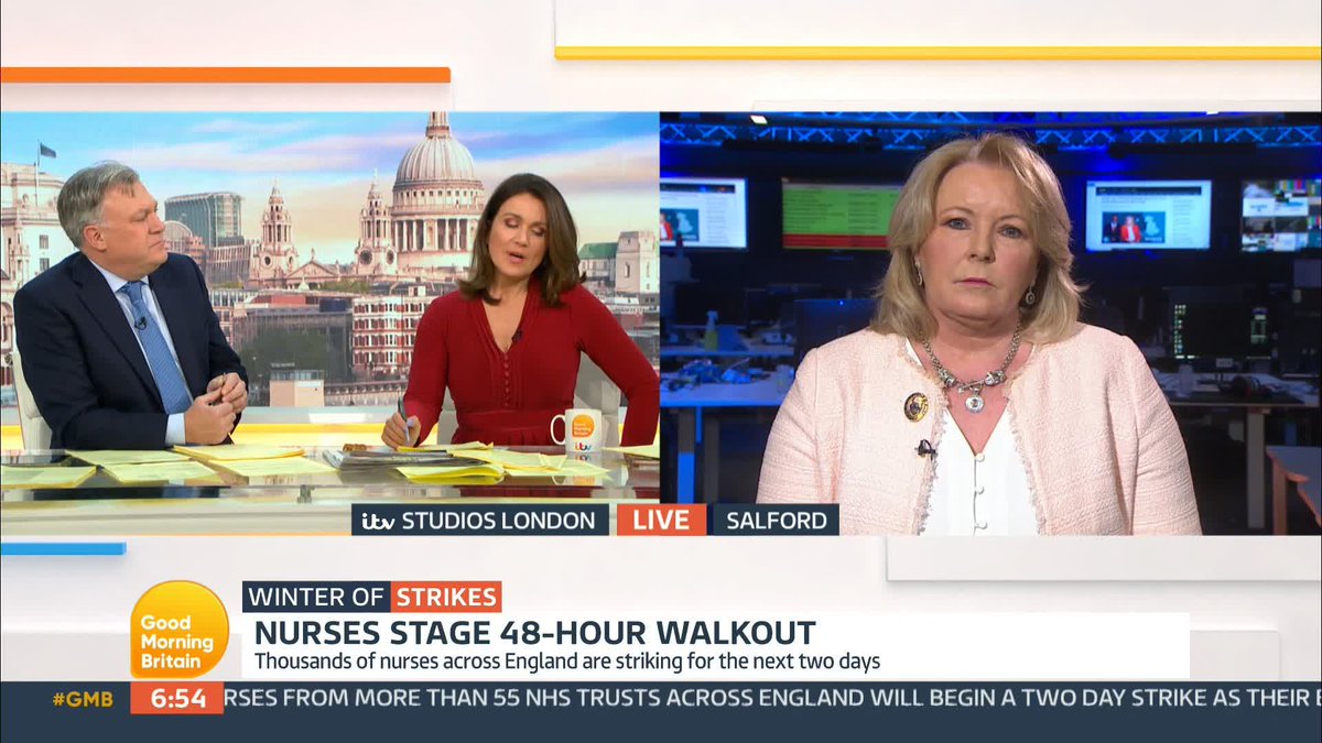 'What more can you do when the govt is prepared to tolerate what is going on?' - Susanna Reid Pat Cullen tells Susanna that nursing staff have told the RCN that they 'will keep going'. She adds that the NHS is in a crisis and staff are 'working in a crisis every single day.'