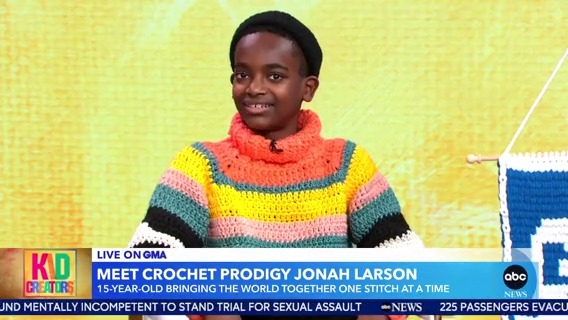 15-year-old Jonah Larson is bringing the world together one stitch at a time with stunning crochet designs — and he even made a gift for each of our anchors!