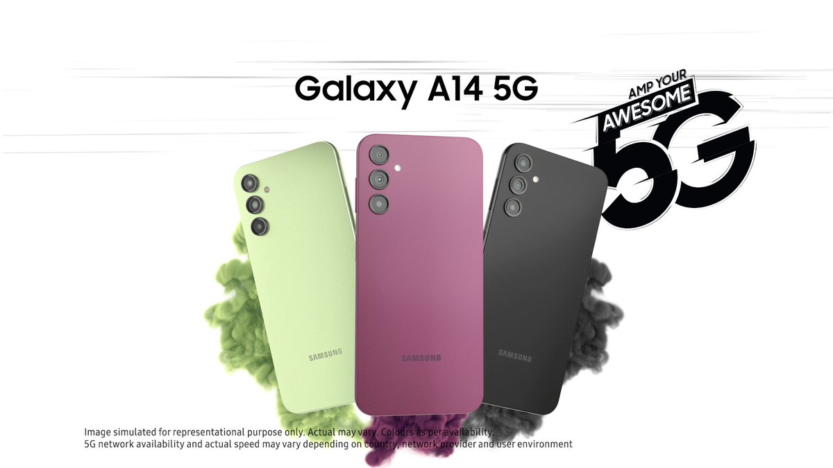 The most-awaited launch is here. #AmpYourAwesome with the spectacular #GalaxyA14 5G. Stylish design, sharper display, faster processor, lasting battery, and much more combined with the hyper-speed of #Awesome5G. The speed in smartphones is here.