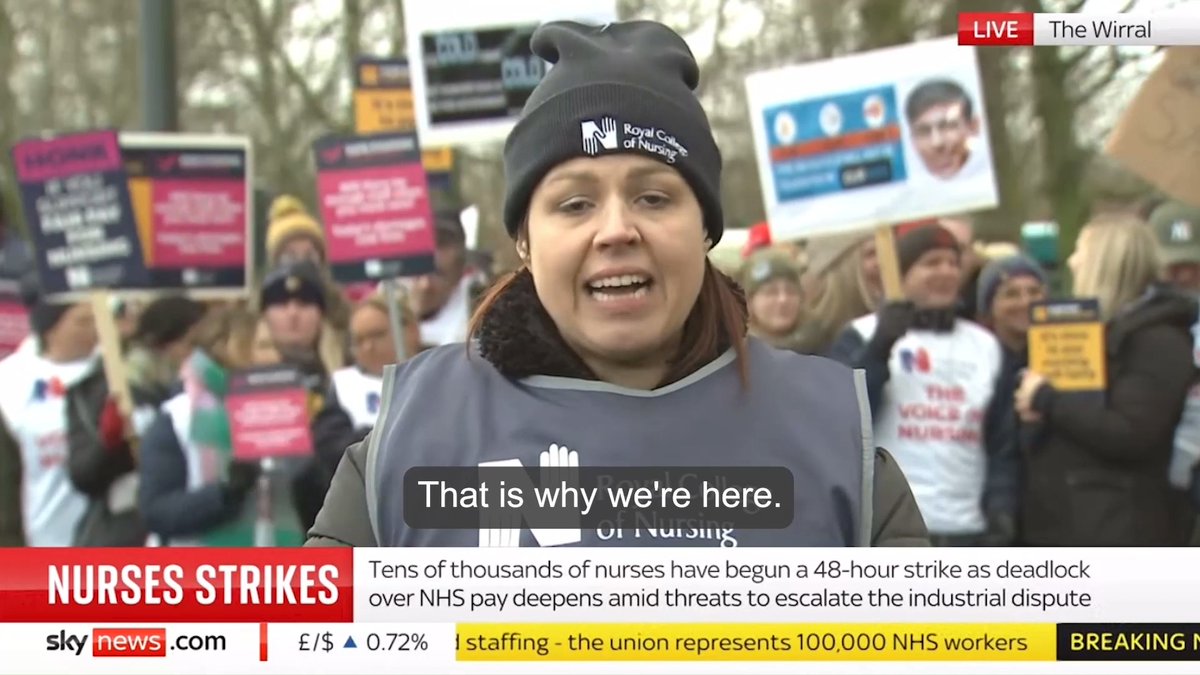 "We cannot give anything more to the NHS than what we're already giving. We're underpaid, we're understaffed. Our patients are at risk every single day. That is why we're here. If we have to come back next month, the month after - we will. We will not be silenced." #RCNStrike