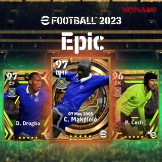 【Epic: Chelsea B】 数多くの勝利をもたらしたレジェンド選手を3名ピックアップ!✨ 🔵━━━━━━━━━ クロード マケレレ ディディエ ドログバ ペトル チェフ ━━━━━━━━━🔵 中盤の底で数々の攻撃の芽を摘み取ってきたマケレレ選手がBIG TIMEで登場! #eFootball #イーフト