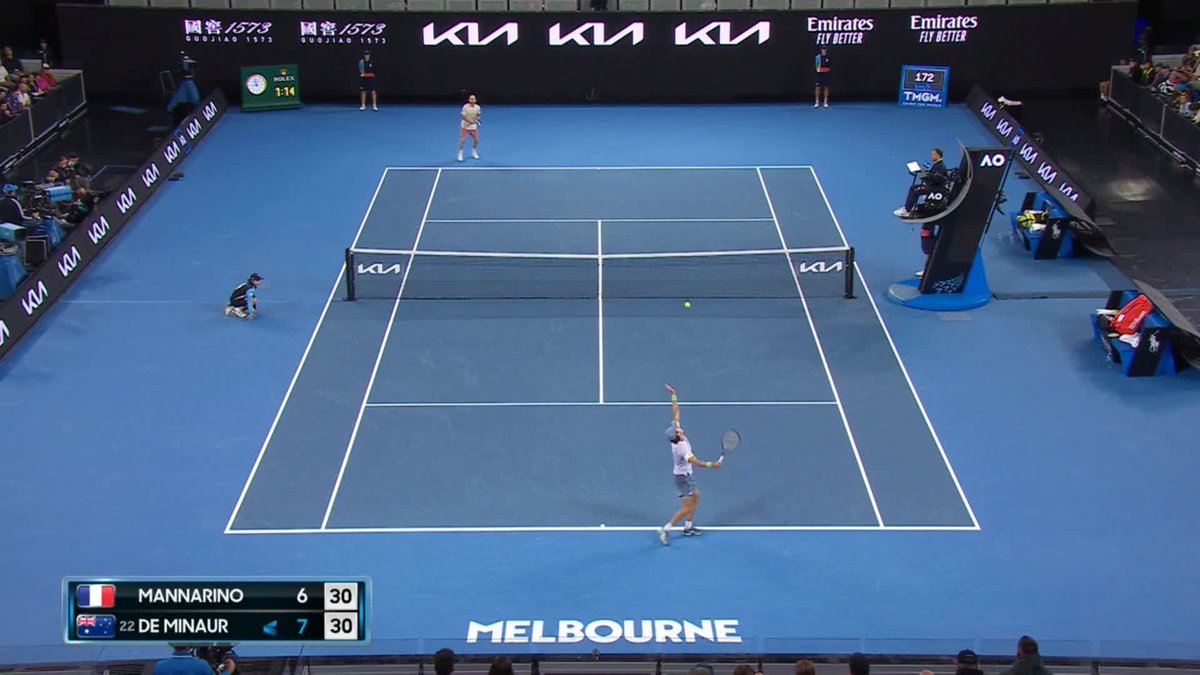 What a shot to win the point 🤣 A fantastic rally ends with some brilliance! Adrian Mannarino • Wide World of Sports • ESPN • @eurosport • WOWOWテニス • #AusOpen • #AO2023
