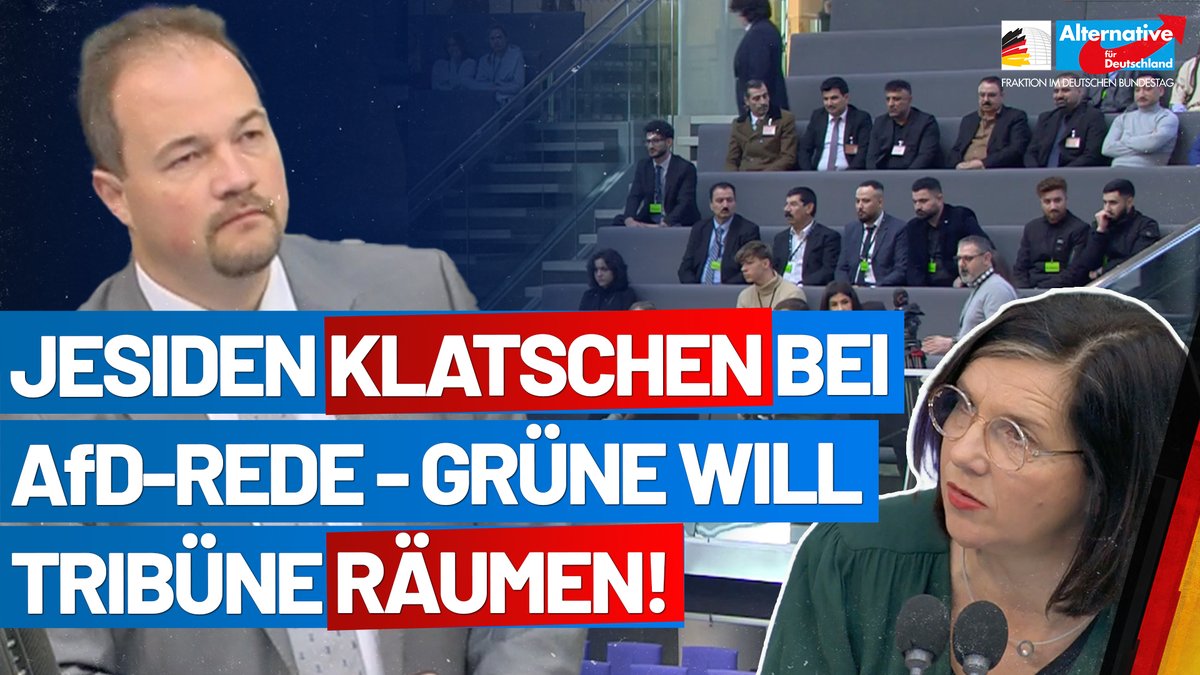 Während der Debatte zum Völkermord an den #Jesiden kommt es zum Eklat im #Bundestag! Katrin Göring-Eckardt kann es offensichtlich nicht ertragen, wenn nach einer hervorragenden Rede unseres Abgeordneten Martin Sichert, MdB Applaus von der Zuschauertribüne kommt. Mehr im Video!