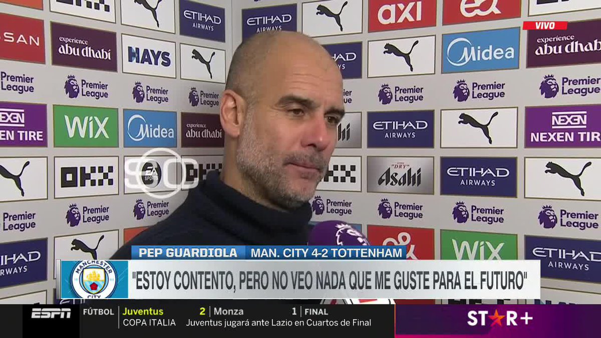 Guardiola: 🗣️ “No hay energía, no hay pasión. A Rico le dan cuatro patadas y no reaccionamos, ¿quién lo defiende?. 4 ligas en 5 años, Arsenal lleva 20 sin ganarla y ahora mata por cada balón, nosotros no. Jugamos bien pero hay algo dentro que no tenemos”.