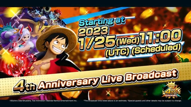 [#BountyRush 4th Anniversary Live Broadcast] Starts 1/25 11:00 (UTC)! We're bringing you the latest 4th Anniversary and new character info! Don't miss out! ▼Watch Here #ONEPIECE