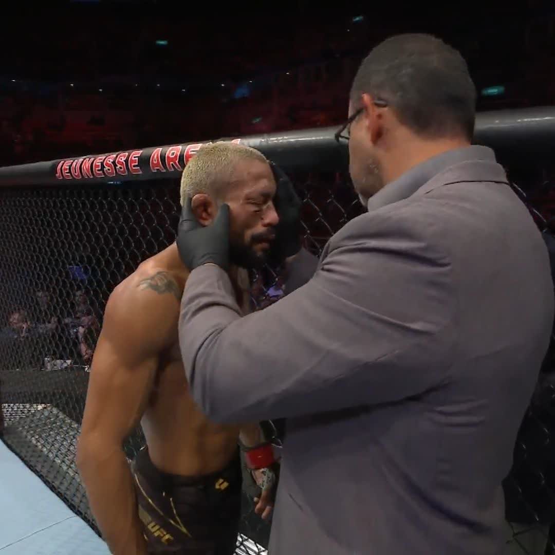 IT'S ALL OVER! The doctor has called a stop between rounds due to a Figueiredo eye injury Brandon leaves #UFC283 with a TKO victory and the title!