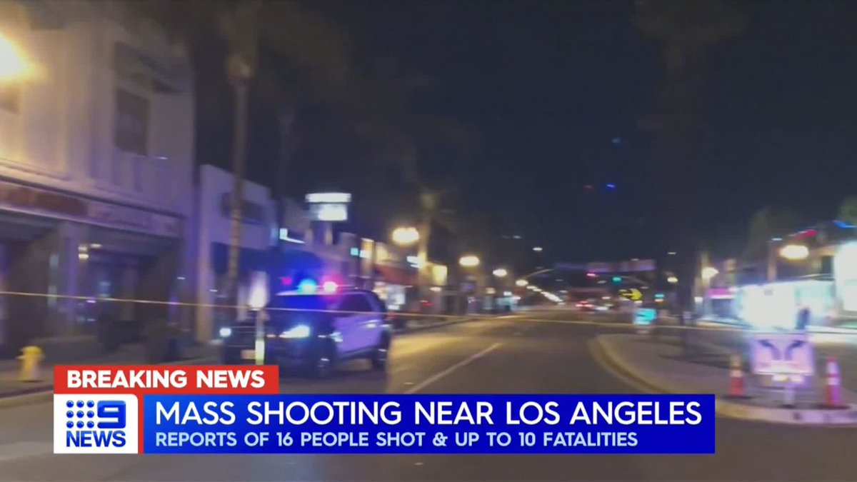 #BREAKING: Authorities in the United States are responding to a reported mass shooting near Los Angeles. There are reports of at least 16 people shot, with a number of fatalities. More to come. #9News