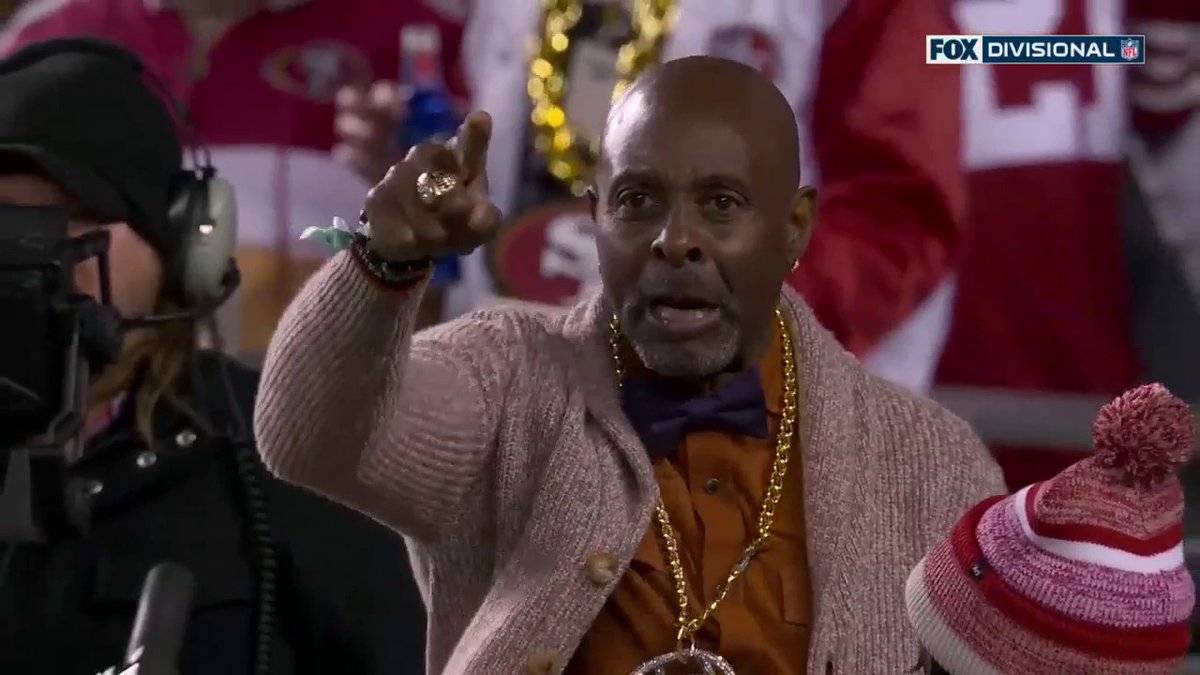 Kittle caught McCaffrey's post-TD spike and gave it to Jerry Rice 👏🙌 George Kittle