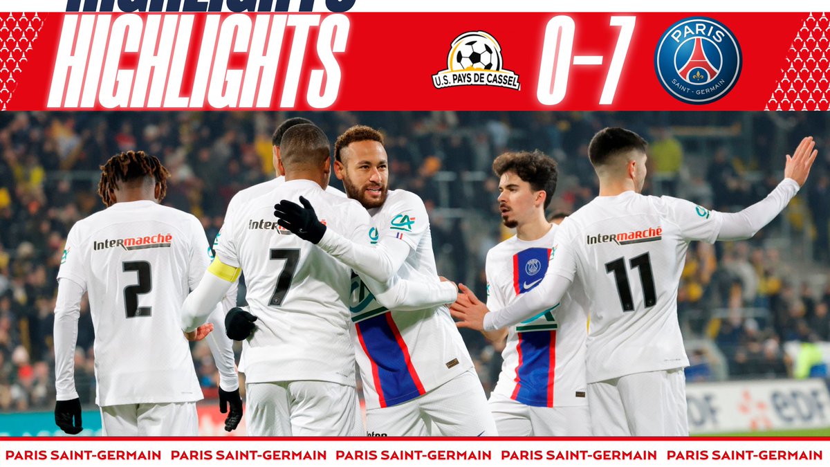 🆗📺⚽️ #USPCPSG Le résumé de la victoire 🆚 US Pays de Cassel (0-7) en @coupedefrance ! 🔴🔵 Kylian Mbappé ⚽️⚽️⚽️⚽️⚽️ Neymar Jr ⚽️ Carlos Soler ⚽️ #USPCPSG