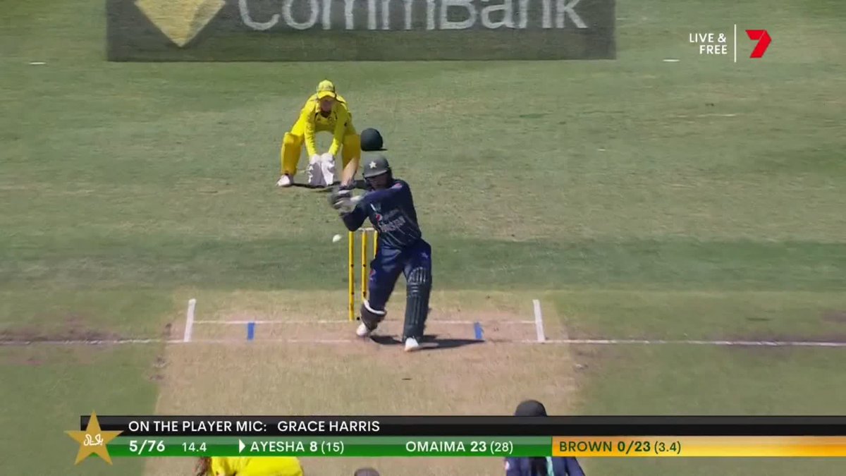 Grace Harris can't help but admire this pull shot from Ayesha! Smoked! #AUSvPAK