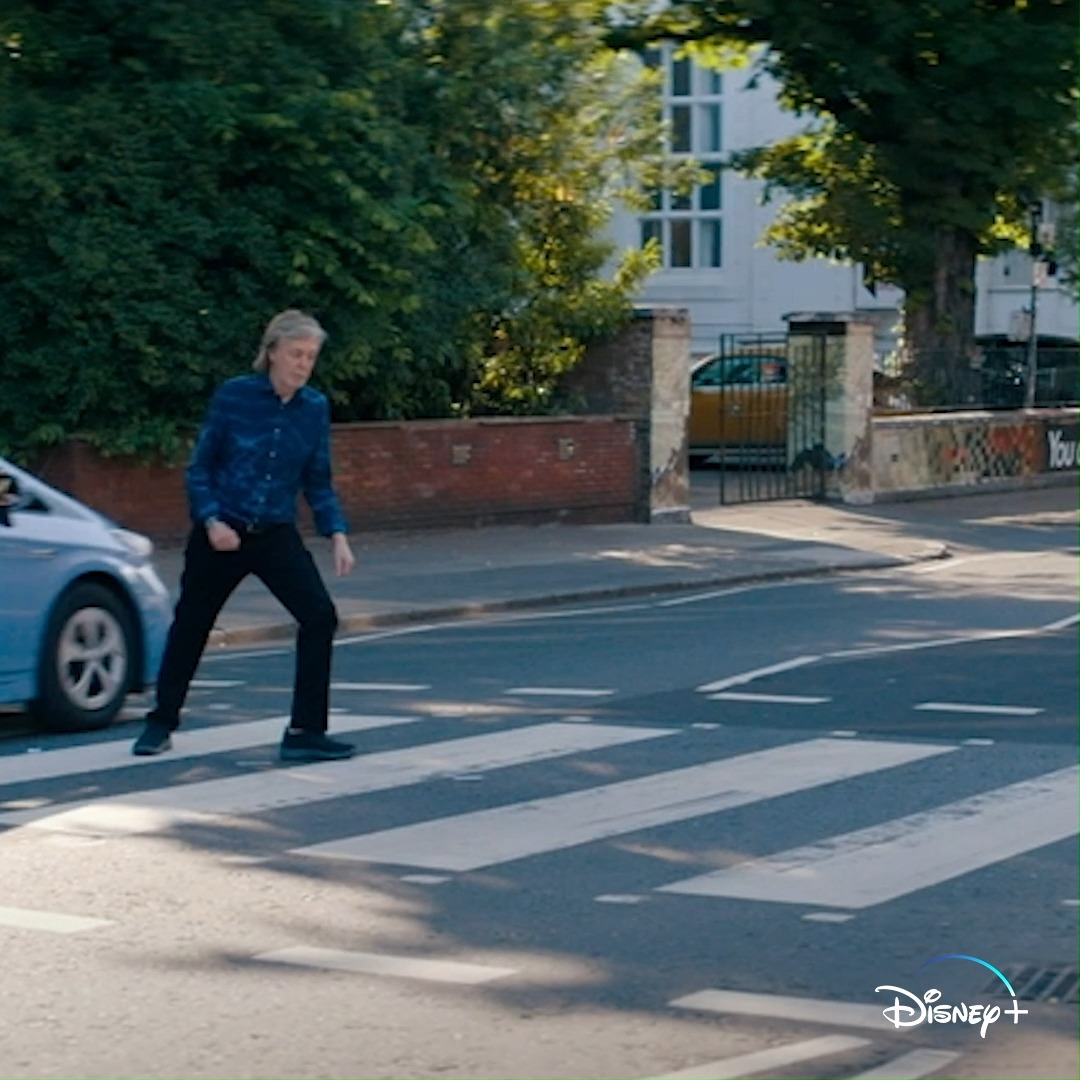 Close call for Paul McCartney on the Abbey Road crossing! In this clip from @MaryAMcCartney’s new documentary, a car narrowly misses Paul as he recreates the ‘Abbey Road’ album cover. #IfTheseWallsCouldSing is now streaming worldwide on Disney+ |