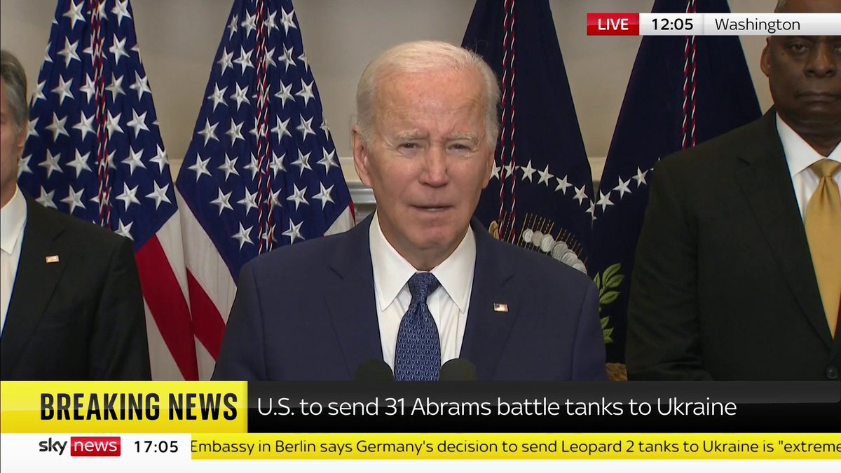Joe Biden says 'supporting Ukraine is a worldwide commitment' following his announcement that the US will send 31 M1 Abrams tanks to Ukraine in its continued support of Ukraine in its war against Russia. 📺 Sky 501, Virgin 602, Freeview 233 and YouTube
