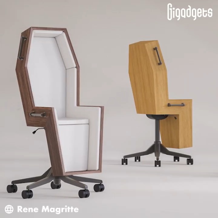 This coffin-shaped chair gives your office a touch of that Addams Family charm. #gigadgets #chairdesign #funiture #interiordesigns #chair