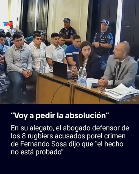 🔴 La defensa de los rugbiers pidió la absolución de los 8 acusados por el crimen de Fernando Báez Sosa: "El hecho no está probado y toda la evidencia está contaminada". Tomei dijo que no hubo "dolo" y habló de "agresión" y "homicidio en riña". Criticó a Burlando y a los medios