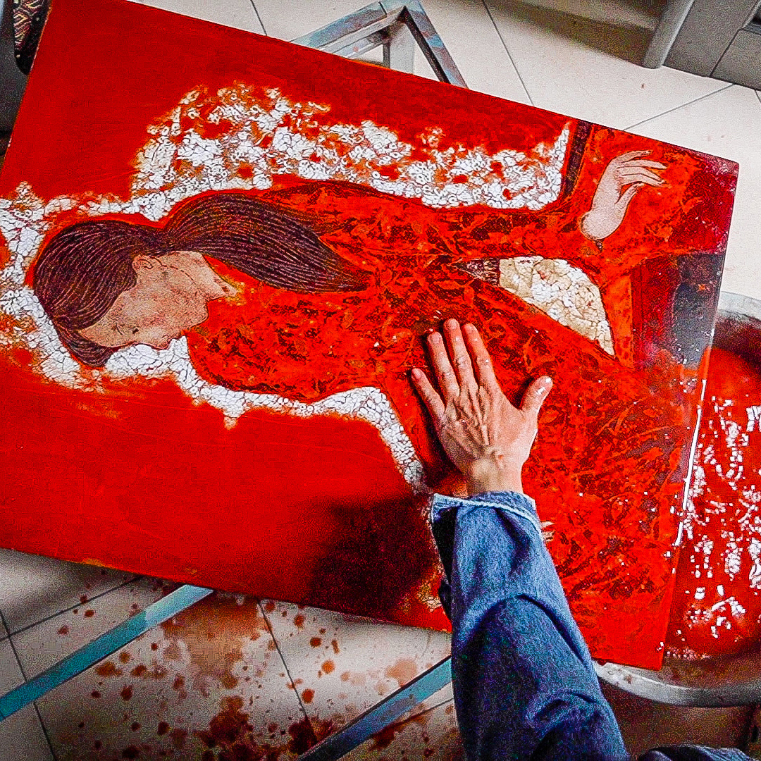 Sơn mài painting is a traditional Vietnamese form of lacquer painting that uses a toxic lacquer harvested from only one region of the country