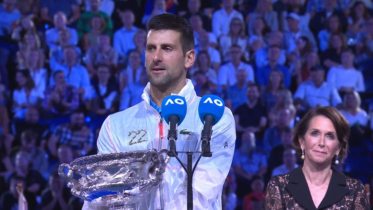 "This trophy is yours as much as mine." Novak Djokovic gives credit to his team. #AusOpen • #AO2023