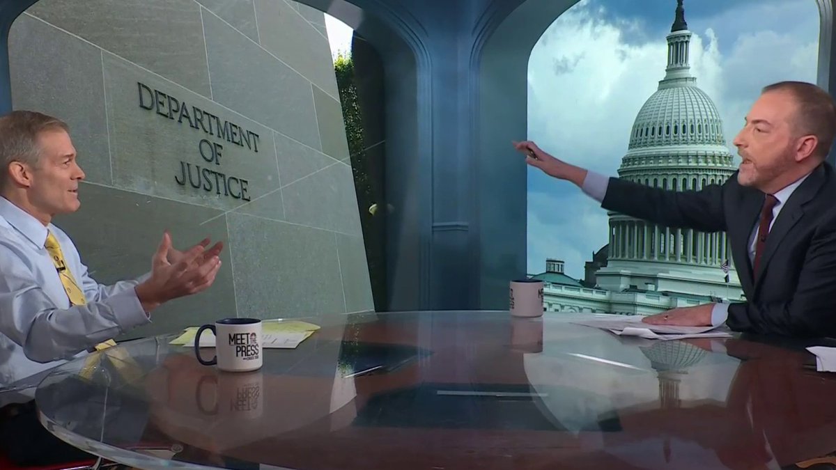WATCH: Fmr. Pres. Trump did not comply with National Archives requests for 18 months before the FBI searched his home for classified docs. Rep. Rep. Jim Jordan (R-Ohio): "They raided Trump's home; they haven't raid Biden's home." @ChuckTodd: "Because Biden didn't defy a subpoena."