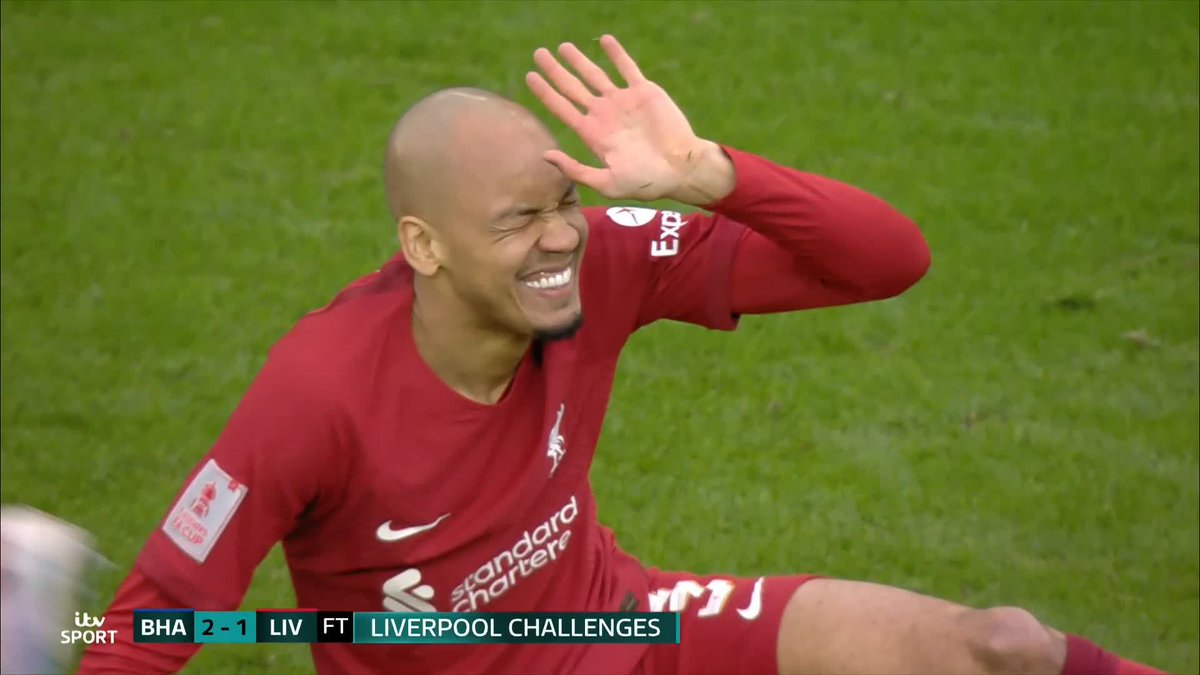 🗣 "I can't understand how the VAR referee can say that isn't a red... it's a terrible challenge! You can see from the player's reaction - he knows it's a red and he's just waiting to be sent off." Fabinho was booked for this foul - should he have been sent off?