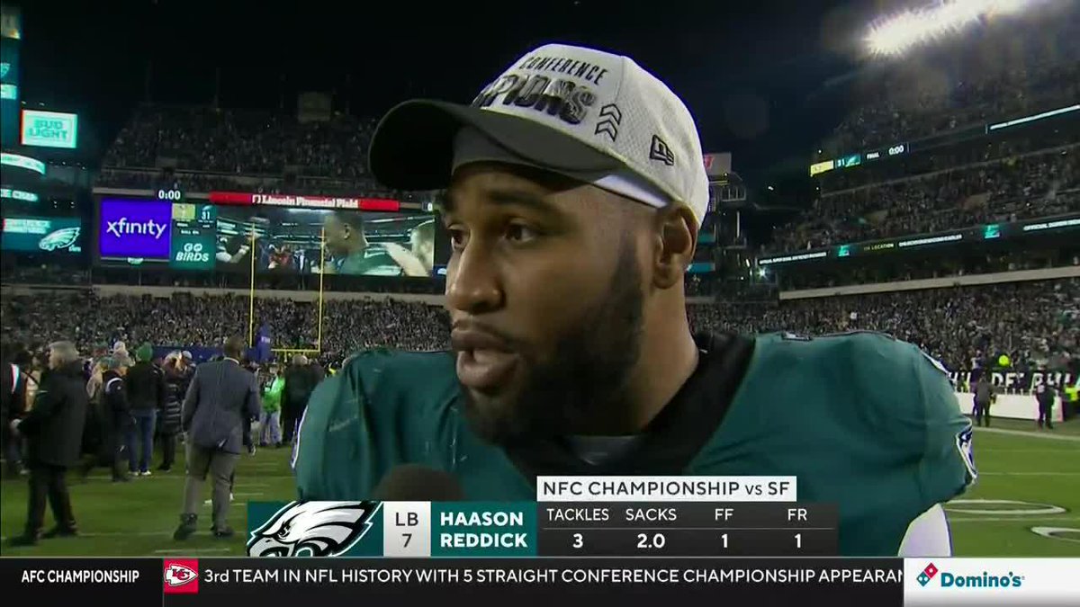 NFC Champion Haason Reddick spoke to Melanie Collins after his amazing performance in the Philadelphia Eagles win.