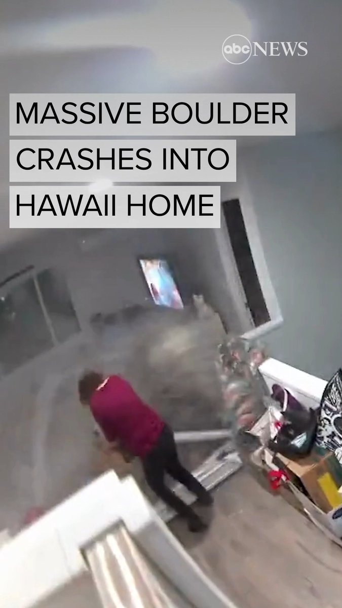 A security camera inside a Honolulu home captured the moment a boulder came barreling through a family's living room. Fortunately, no one inside the house was injured.