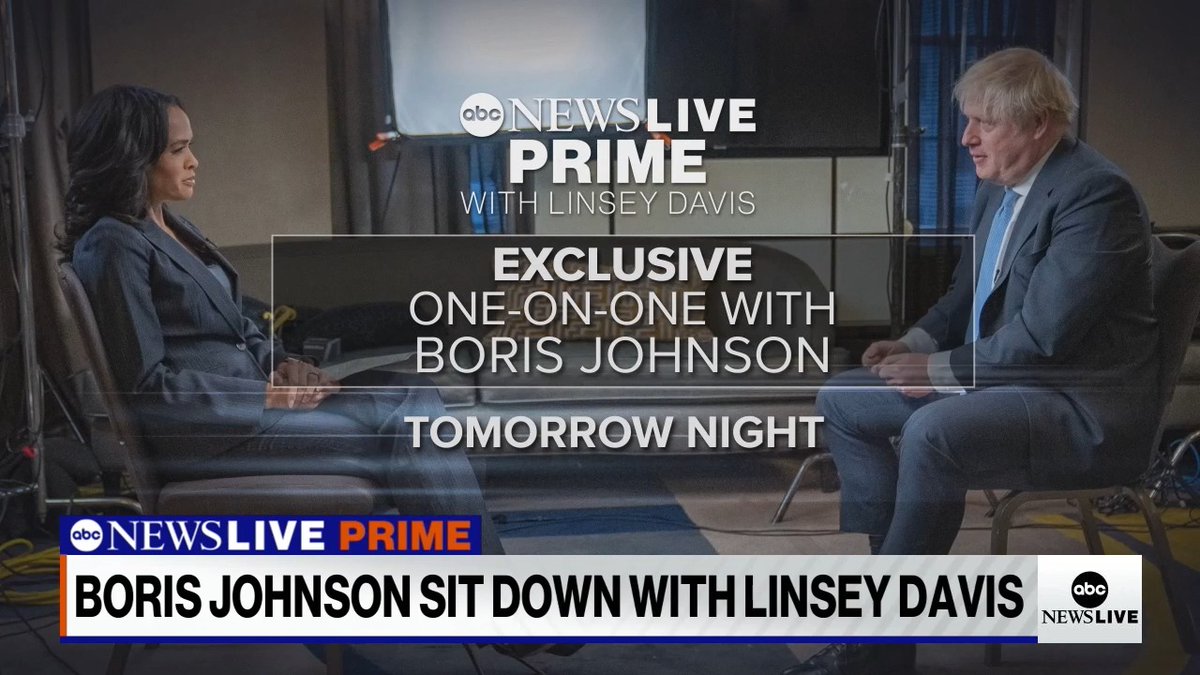 TOMORROW: ABC News Live Prime’s Linsey Davis sits down with former Prime Minister of the U.K. Boris Johnson for a wide-ranging interview about Ukraine, the monarchy and his future. Stream tomorrow on or Hulu at 7 p.m. ET.