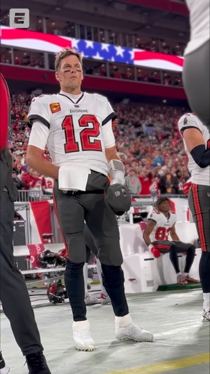 Tom Brady taking in the national anthem for the final time as a player 🥹