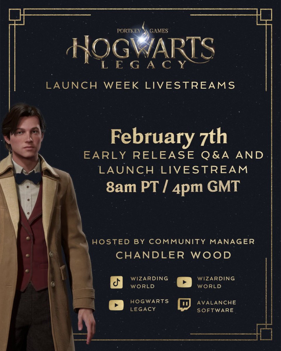 Prepare your questions for 7th February, and get ready for our #HogwartsLegacy global launch livestream on 10th February 🎉