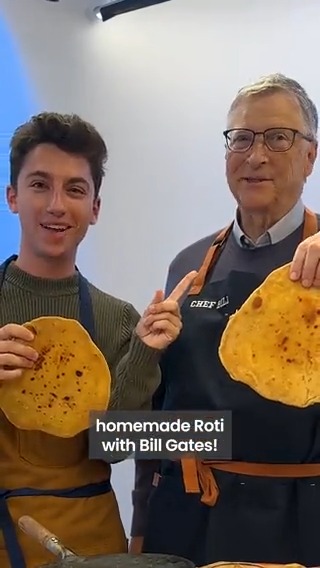 .Bill Gates and I had a blast making Indian Roti together. I just got back from Bihar, India where I met wheat farmers whose yields have been increased thanks to new early sowing technologies and women from "Didi Ki Rasoi" canteens who shared their expertise in making Roti.
