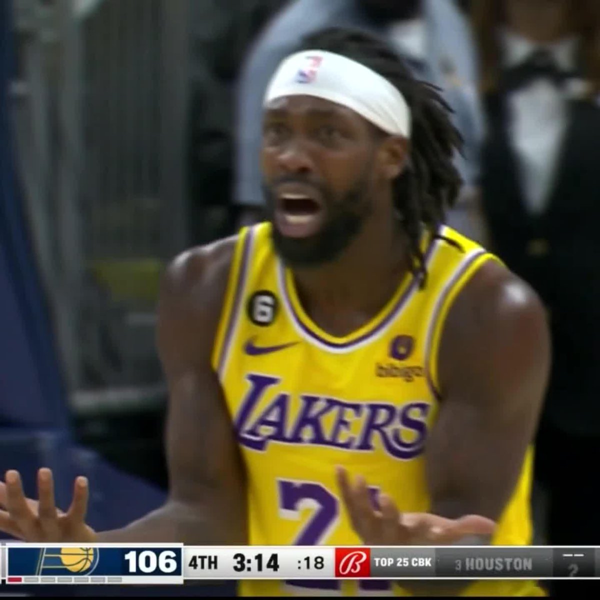 Pat Bev was not happy after being called for a foul. The call was overturned.