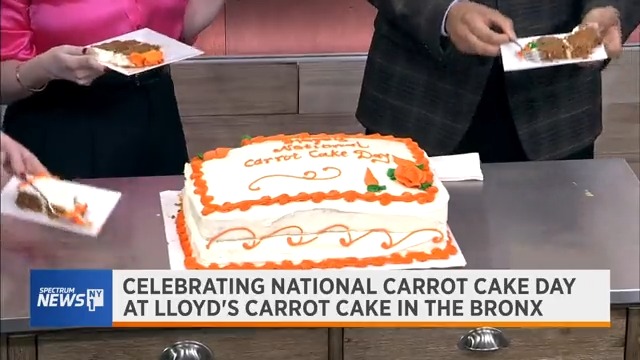 Happy National Carrot Cake Day! 🥕🍰 To celebrate, we’ve been talking about the Bronx’s Lloyd's Carrot Cake, which has a reputation for having the best carrot cake in the country. Now, Jamie Stelter, Shannan Ferry, John Davitt and Dean Meminger are trying it. #MorningsOn1