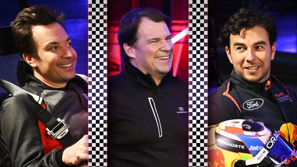 Jimmy and Jim Farley go head-to-head against Formula 1 driver Sergio Pérez in an epic go-kart race in partnership with Ford Motor Company! #FallonTonight