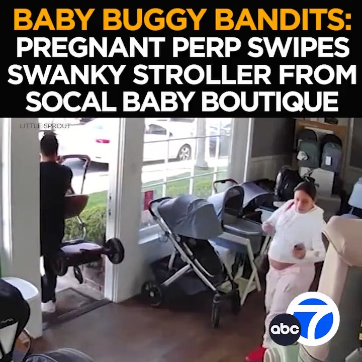 Why wait for a baby shower? A pregnant perp and her male accomplice help themselves to a pricy pram at a #TolucaLake baby store. The duo swiping the expensive stroller before a swift getaway. The caught-on-camera carriage caper - Tonight at 11 from ABC7