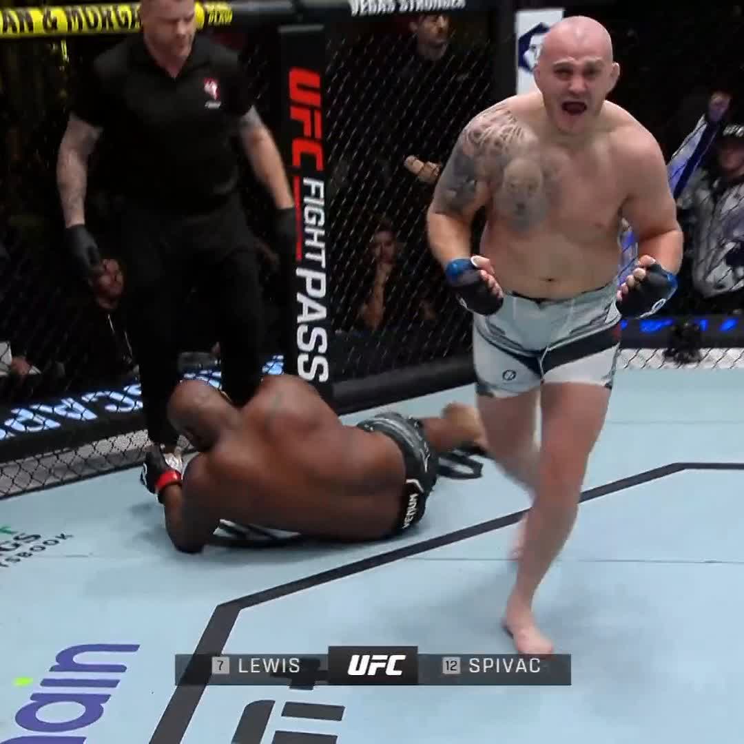 THE BIGGEST WIN OF SPIVAC'S CAREER!! The Polar Bear submits Derrick Lewis in round 1 to close the show at #UFCVegas68 🐻‍❄️