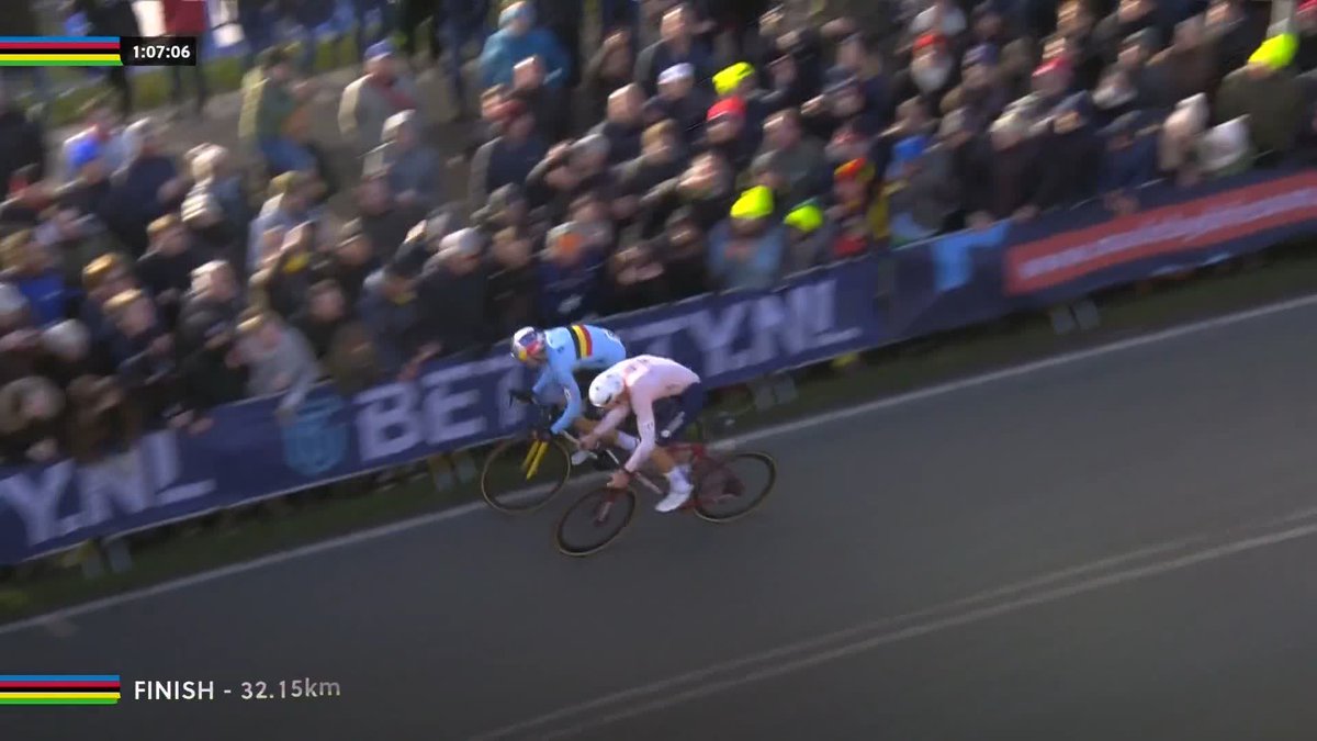 WHAT. A. BATTLE. 👏 Mathieu van der Poel 🇳🇱 does it! He is your 2023 UCI Cyclo-cross Men Elite World Champion! 🌈 #Hoogerheide2023