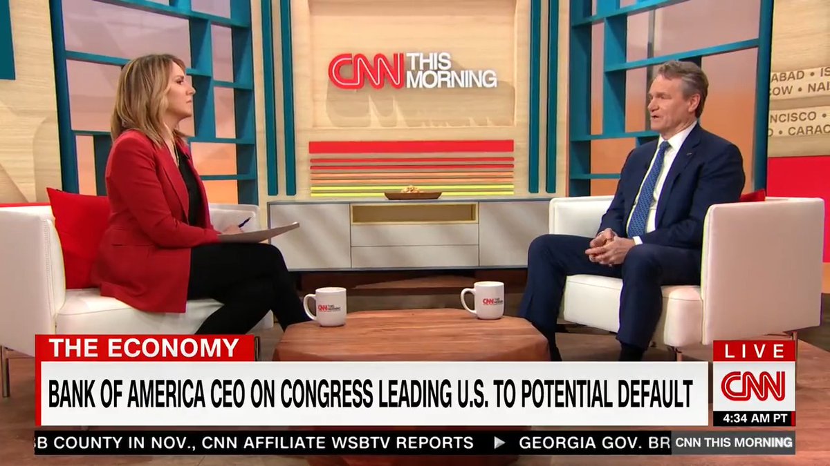 “We have to be prepared for that” — Bank of America CEO Brian Moynihan on the possibility of a U.S. default. CNN This Morning with Audie Cornish