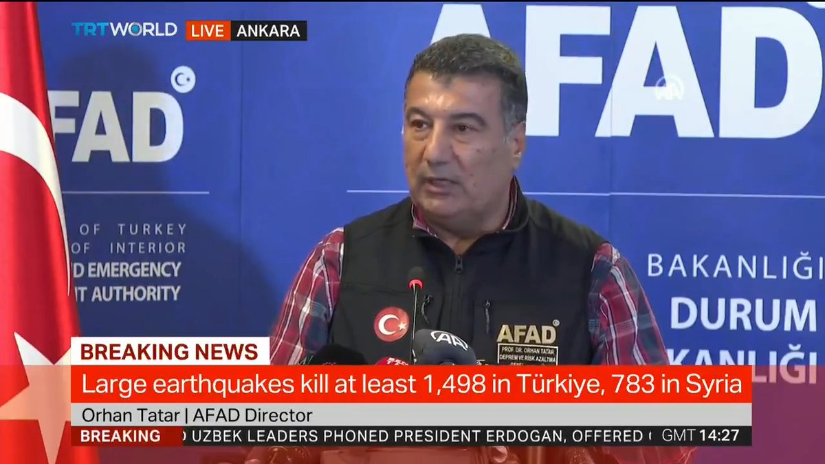 UPDATE: Death toll from powerful earthquakes in southern Türkiye rises to 1,498, says disaster agency, adding 8,533 people injured #TurkiyeQuakes