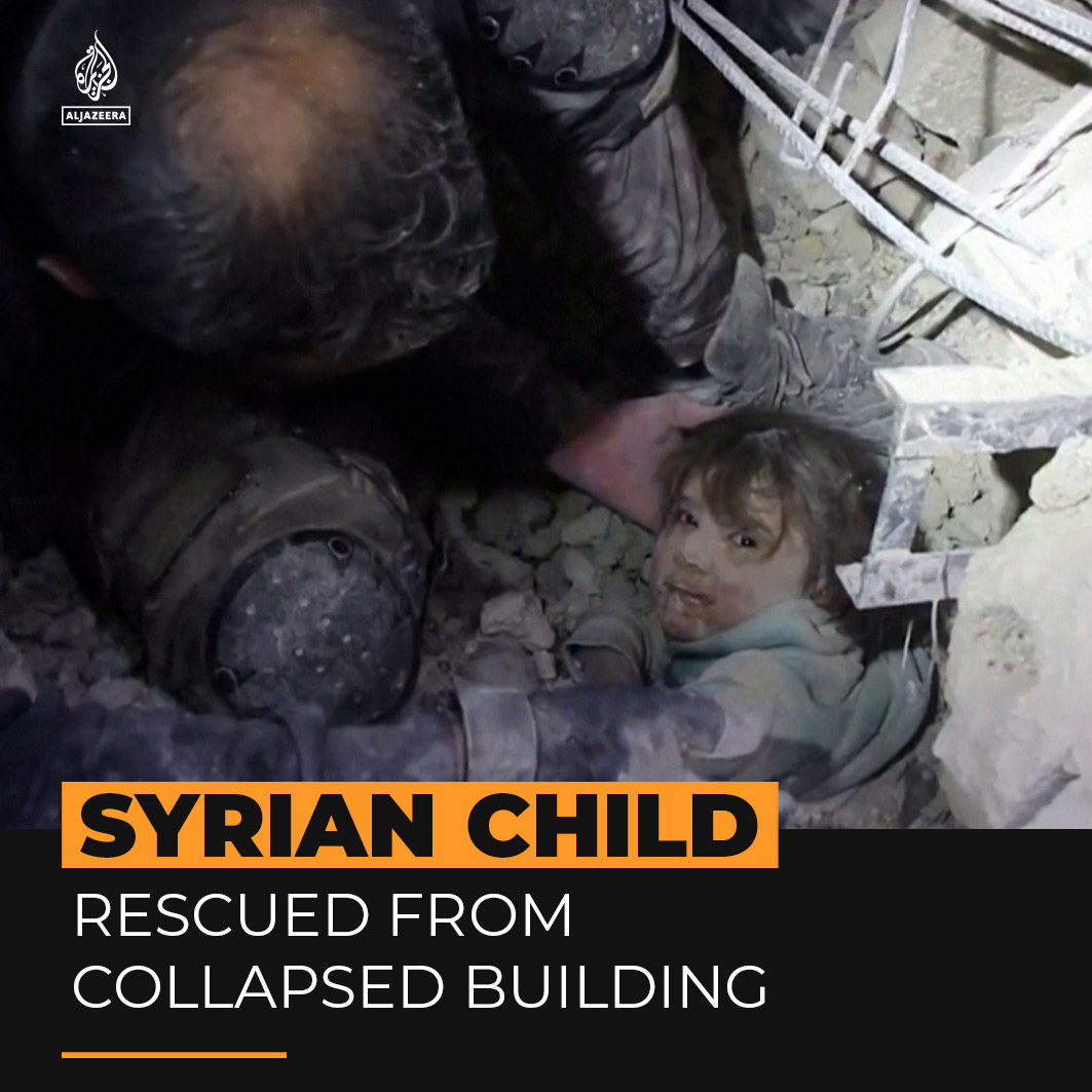 Watch the moment a little girl was saved after rescuers dug through rubble to pull her out from a collapsed building in Syria ⤵️