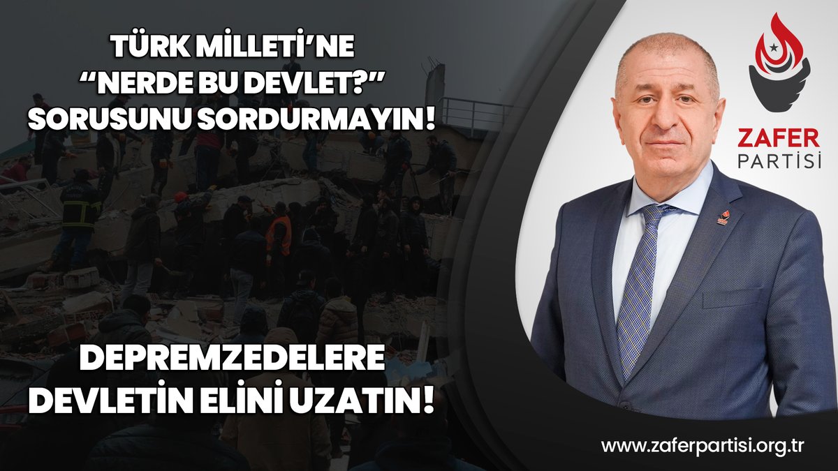 Zafer Partisi olarak, EMASYA Protokolü'nün derhal devreye sokulması ve Türk Milleti'ne "Nerde bu devlet?" sorusunun sordurulmaması için hükümeti bir kez daha uyarıyoruz! Recep Tayyip Erdoğan