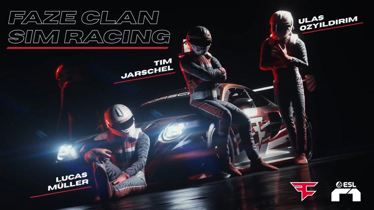 INTRODUCING FAZE CLAN SIM RACING 🏁 Müller 🏁 Ulaş Özyıldırım 🏁 Tim Jarschel 🏁 ...coming soon. @ESL_R1 | #FaZeUp